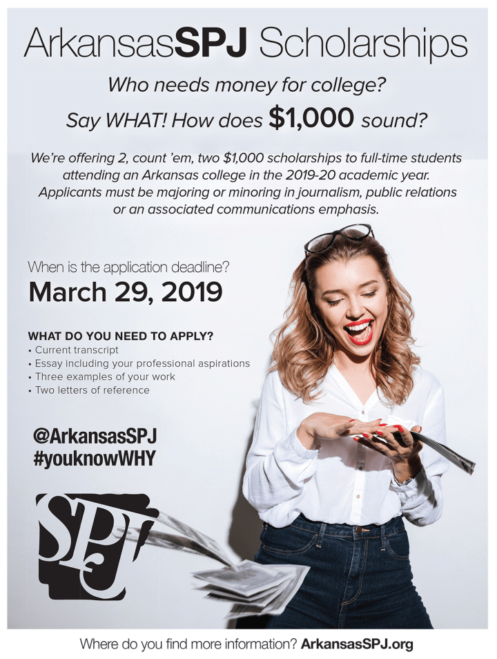 Arkansas SPJ offers two $1,000 scholarships for 2019-20  — Application deadline is March&nbsp;29